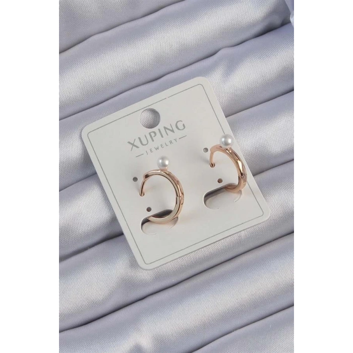 Xuping Rose Renk İnci Detay Halka Küpe