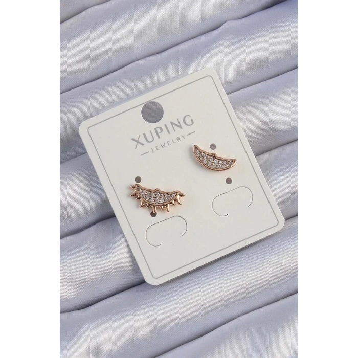 Xuping Rose Renk Zirkon Taşlı Ay ve Güneş Tasarımlı Küpe