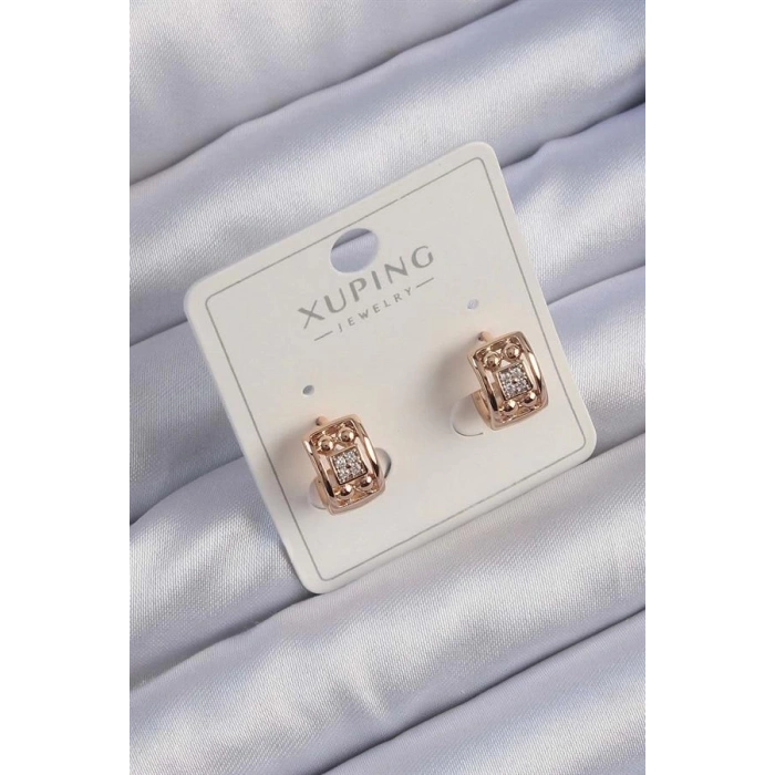 Xuping Rose Renk Zirkon Taşlı Geometrik Desenli Halka Küpe