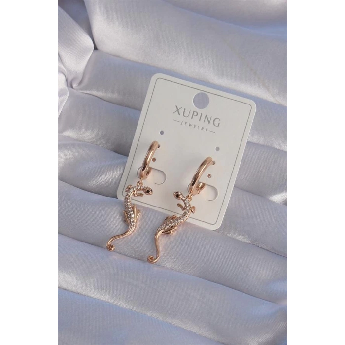 XUPİNG Rose Renk Zirkon Taşlı Kertenkele Model Halka Küpe