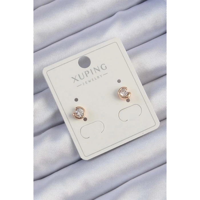 Xuping Rose Renk Zirkon Taşlı Minimal Oval Küpe