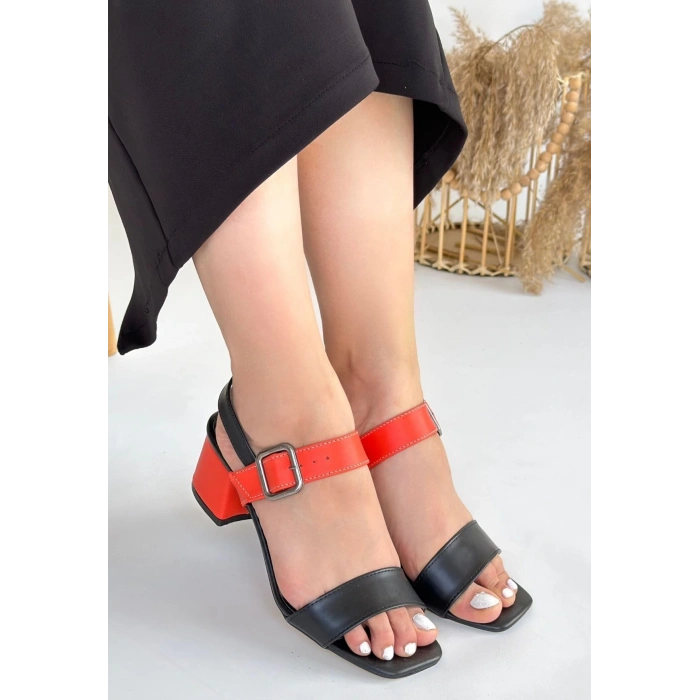 Year Siyah Cilt Turuncu Detaylı Topuklu Ayakkabı