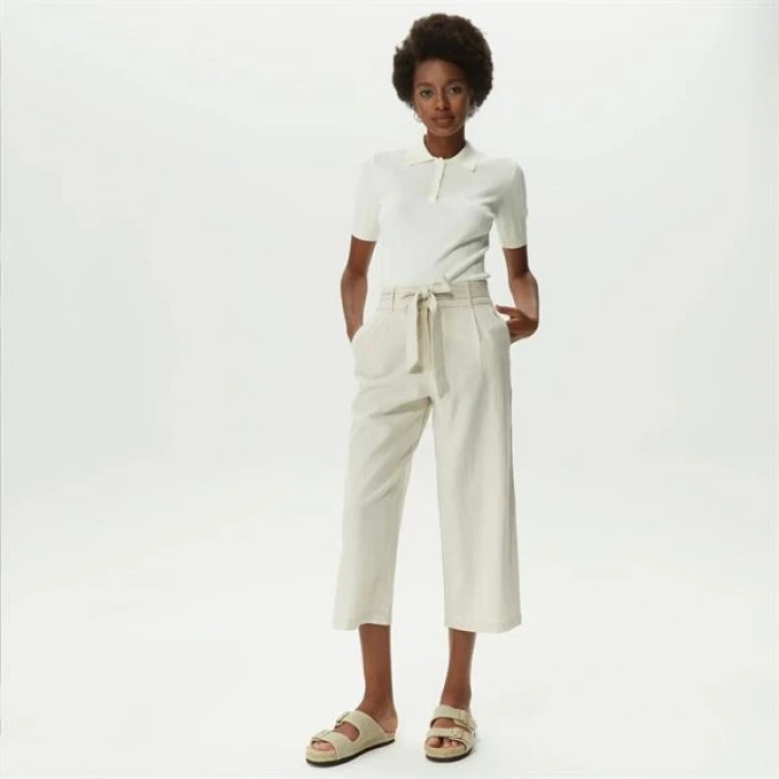 Yüksek Belli Linen Culotte Kadın Rengi Pantolon