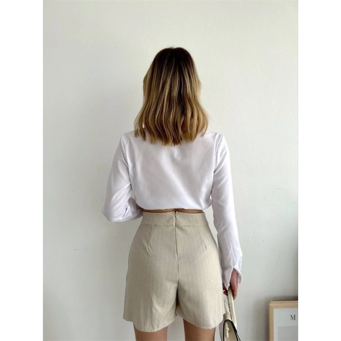 Zincir detaylı çizgili şort etek