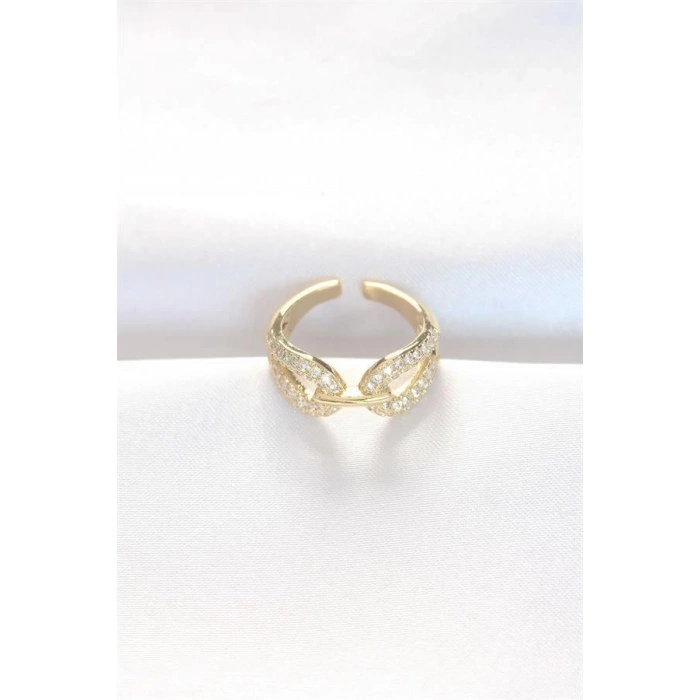 Zirkon Taşlı Gold Renk Ayarlanabilir Yüzük