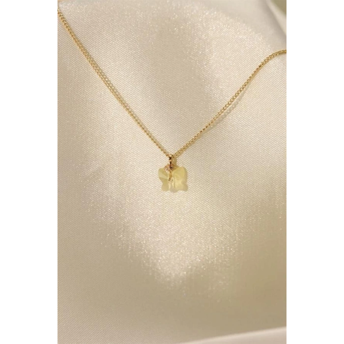 Zirkon Taşlı Sarı Renk Minimal Kelebek Kolye