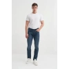 0756 Terry Boru Paça Normal Bel Slim Fit Erkek Kot Pantolon Lacivert