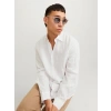 12273907 Keten Kumaş Uzun Kollu Erkek Gömlek Beyaz