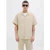 12274798 Müslin Kumaş Kısa Kollu Erkek Gömlek Bej