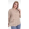 125005 Kolu Katlanabilir Hakim Yaka Kelebek Detaylı Müslin Kadın Gömlek Bej
