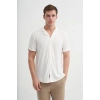 2041 Apaş Yaka Viskon Kumaş Kısa Kollu Erkek Gömlek BEYAZ