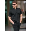 2570 Fermuarlı Polo Yaka Merselize Kumaş Kolu Ve Beli Lastikli Erkek TShirt Siyah