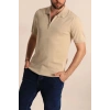 2570 Fermuarlı Polo Yaka Merselize Kumaş Kolu Ve Beli Lastikli Erkek TShirt Taş