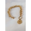 316L Çelik Gold Renk 2li Zincir Model Çeyrek Altınlı Kadın Bileklik
