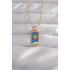 316L Çelik Gold Renk Mavi Mineli Güneş Model Tarot Kolye