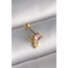 316L Çelik Gold Renk Pembe Zirkon Taşlı Sallantı Yıldız Detay Tragus Piercing
