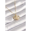 316L Çelik Gold Renk Zincir Açılır İstiridye Model İnci Zirkon Taş Detay Kadın Kolye