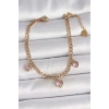 316L Çelik Gold Renk Zincir Sallantı Pembe Zirkon Taşlı Kalp Model Kadın Bileklik