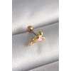 316L Çelik Gold Renk Zirkon Taş Detay Pembe Kalp İşleme Tragus Piercing