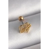316L Çelik Gold Renk Zirkon Taşlı Kalp Sonsuzluk Detay Tragus Piercing