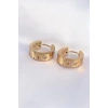 316L Çelik Gold Renk Zirkon Taşlı Minimal Model Halka Küpe