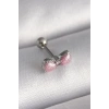 316L Çelik Gümüş Renk Pembe Kurdele Zirkon Taş Detay Tragus Piercing