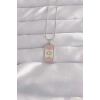 316L Çelik Gümüş Renk Pembe Mineli Ay Figür Tarot Kolye