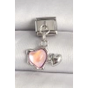 316L Çelik Gümüş Renk Pembe Mineli Kalp Model Nomination Charm