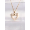 316L Çelik Zincir Altın Renk İnci Taş Detay Zirkon Taşlı Kalp Kolye