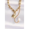 316L Çelik Zincir Altın Renk Zincirli Love Yazılı Kilit Kolye