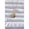 316L Çelik Zincir Gold Renk Zirkon Taşlı Göz Figürlü İçi Açılabilir Kalp Model Kolye