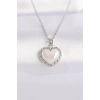 316L Çelik Zincir Gümüş Renk Beyaz Taşlı Bombeli Kalp Kolye