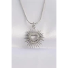 316L Çelik Zincir Gümüş Renk Kalp Güneşi Tasarımlı Kolye
