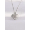 316L Çelik Zincir Gümüş Renk Zirkon Taşlı Kalp Kolye