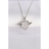 316L Çelik Zincir Gümüş Renk Zirkon Taşlı Kanatlı Kalp Kolye