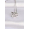 316L Çelik Zincir Gümüş Renk Zirkon Taşlı Kanatlı Kalp Kolye