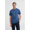 4091 Yazı Baskılı Bisiklet Yaka Erkek T-Shirt Indigo