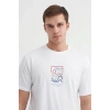 4188 Bisiklet Yaka Baskılı Erkek T-Shirt Beyaz
