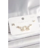 925 Ayar Gümüş Çivi Pirinç Gold Renk Zirkon Taşlı Kelebek Model Kadın Küpe Seti