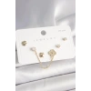 925 Ayar Gümüş Çivi Pirinç Gold Renk Zirkon Taşlı Yonca Model Sallantı Zincir Detay Kadın Küpe Seti