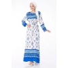 Düz Bisiklet Yaka Kadın Mavi Etnik Desenli Elbise