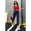 Düz Orta Kadın Mavi Slim Fit Mom pantolon
