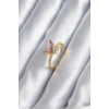 Gold Renk Pembe Zirkon Taşlı Kelebek Model Kadın Yüzük