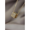 Gold Renk Zirkon Taşlı Küp Model C Harfli Kolye
