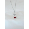 Gümüş Kaplama Kırmızı Gül Figürlü Kadın Kolye