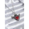 Gümüş Renk Kanatlı Kırmızı Kalp Model Kadın Kolye