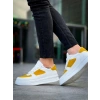 KB-X8 Kuback Beyaz Cilt Sarı Süet Detaylı Beyaz Yüksek Taban Günlük Spor Ayakkabı