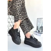 Leope Siyah Cilt Bağcıklı Spor Ayakkabı