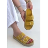 Loera Sarı Nubuk Çift Tokalı Terlik