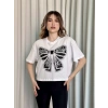 Oversize Beyaz Baskılı Crop Kadın T-Shirt